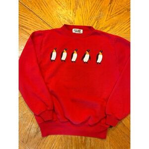 Vintage Gerard Works Penguin Graphic Sweatshirt Red Crewneck Kids Large l